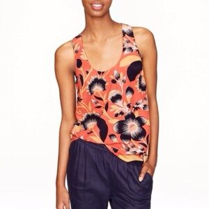 J. Crew Dutch Orange Floral Silk Twist Back Blouse‎